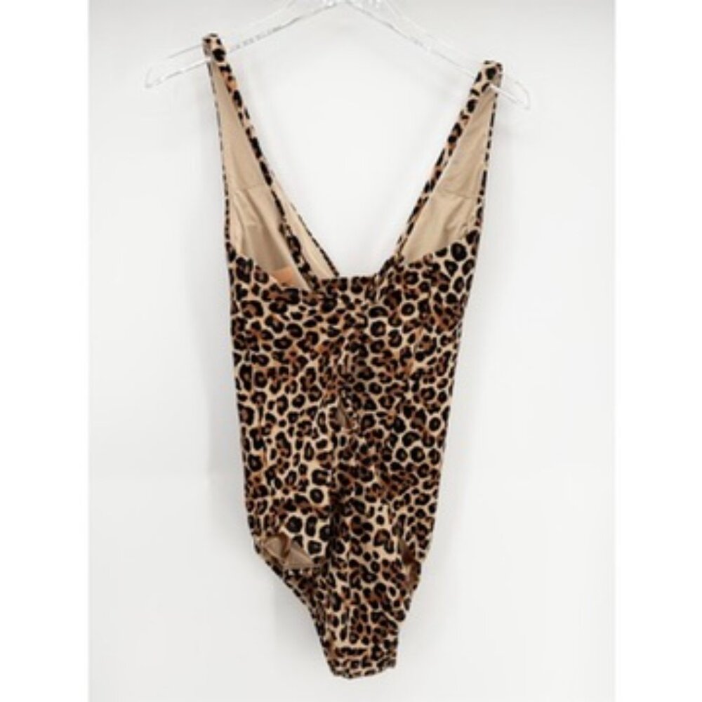 Shade & Shore Leopard Women's Crepe Plunge Medium Coverage One Piece Swimsuit XL - Picture 3 of 10